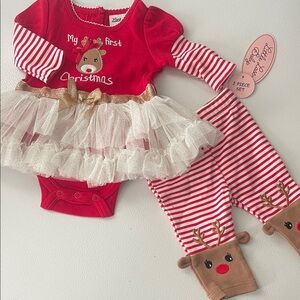 Red and White Christmas Baby Outfit 0-3month cute little Christmas dress